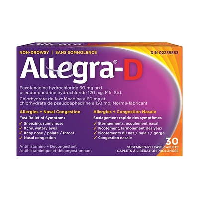 Allegra-D Allergies + Nasal Congestion Caplets - 30's