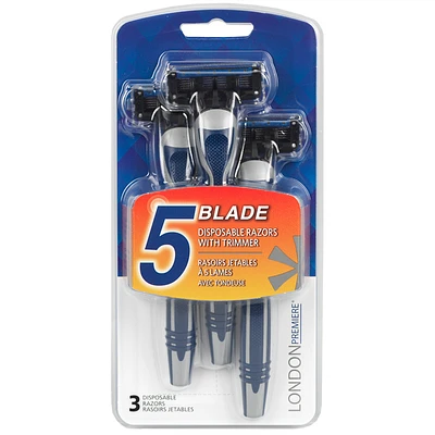 London Premiere 5 Blade Disposable Razors With Trimmer - 3s