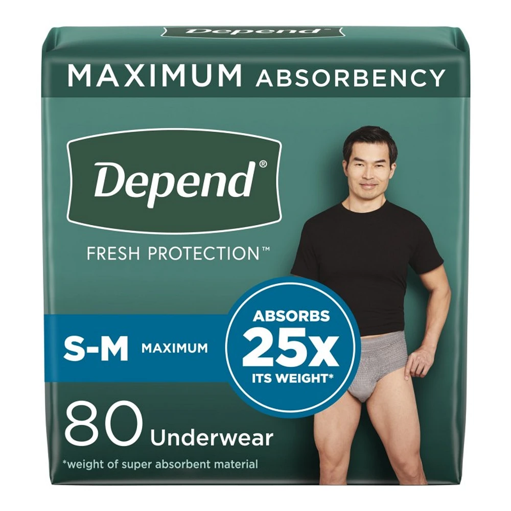 Depend Fresh Protection Incontinence Underwear for Men - Maximum - Small/Medium - 80's