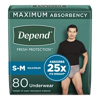 Depend Fresh Protection Incontinence Underwear for Men - Maximum - Small/Medium - 80's