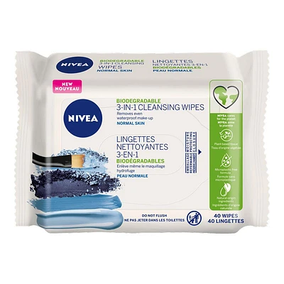 Nivea Biodegradable 3-in-1 Cleaning Wipes - Normal Skin - 40s