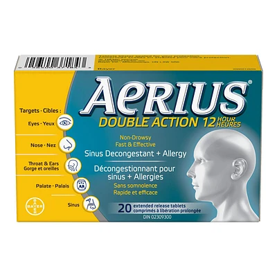 Aerius Double Action 12 Hour Sinus Decongestant + Allergry - 20s