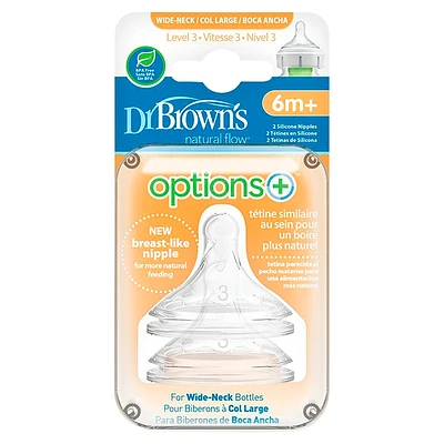 Dr. Brown's Level 3 Wide-Neck Baby Bottle Nipple - 2 pack