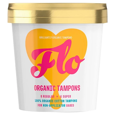 Flo Organic Tampons for Non Applicator Women - 8 Regular/6 Super