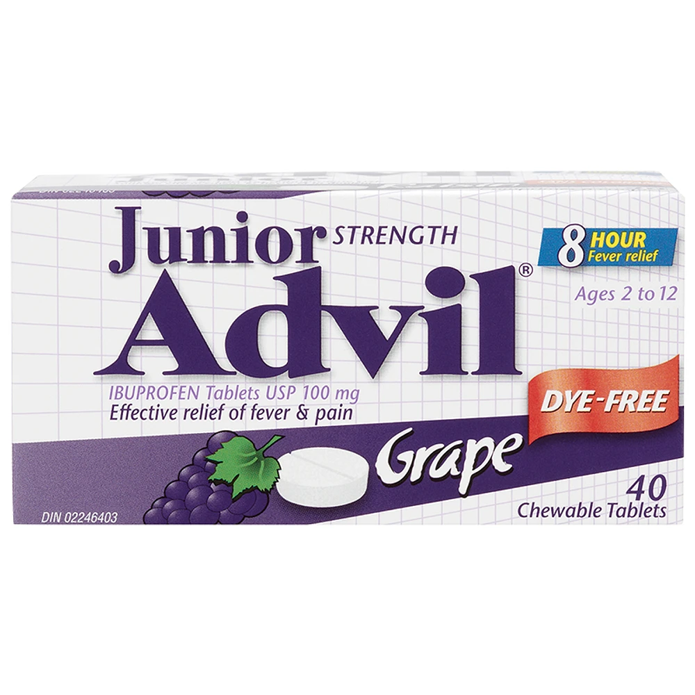 Advil Junior Strength Chewable Tablets - Dye-Free Grape - 40s