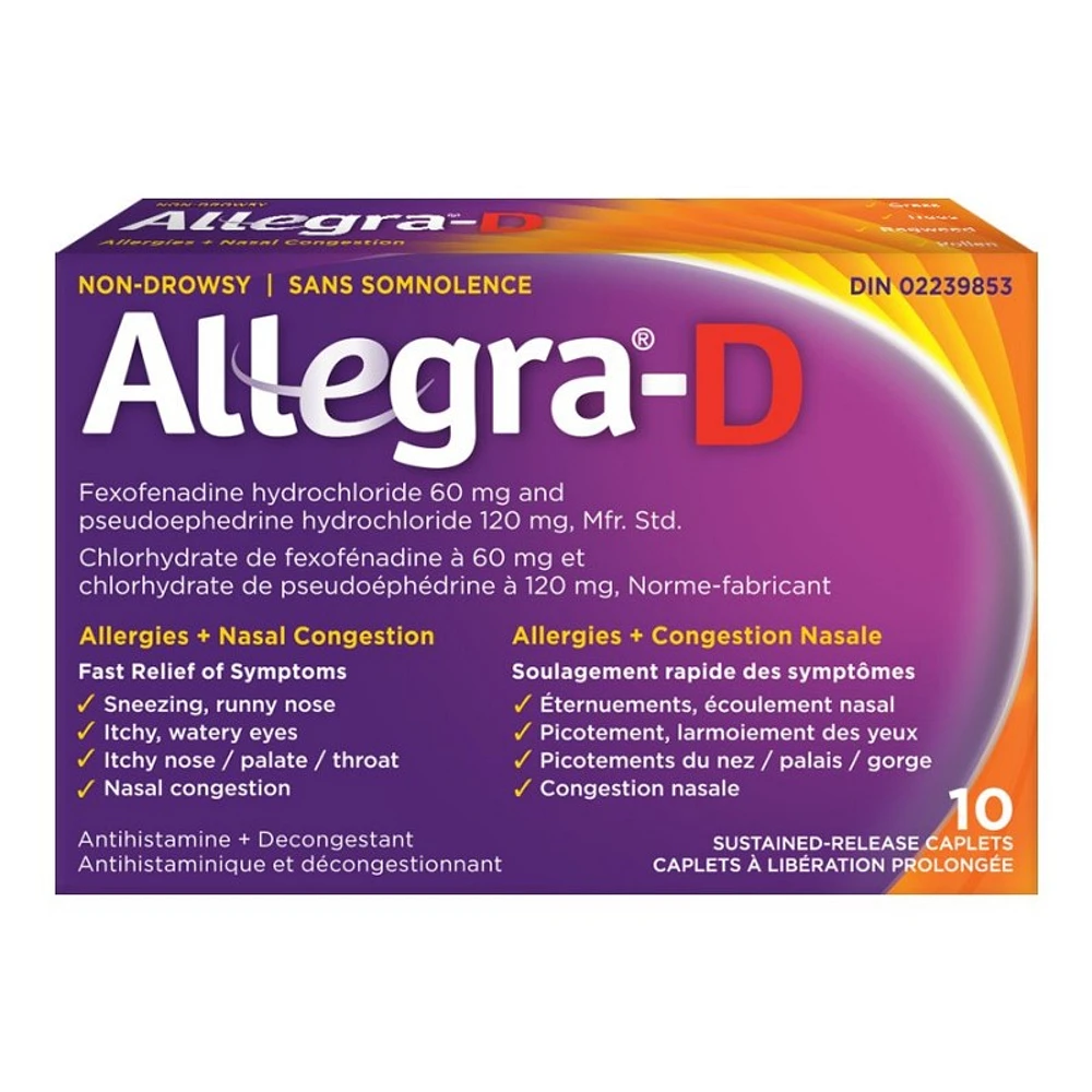 Allegra-D Allergies + Nasal Congestion Caplets - 10's