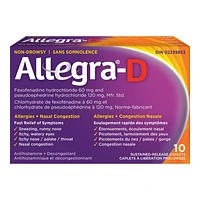 Allegra-D Allergies + Nasal Congestion Caplets - 10's