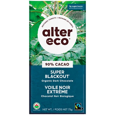 Alter Eco Dark Organic Chocolate - 90% Cacao - Super Blackout - 75g