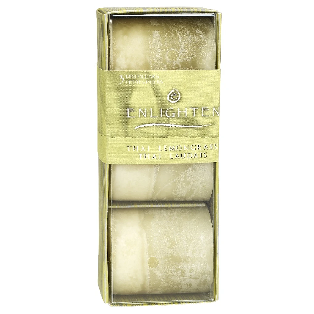 Enlighten Mini Pillar Candles - Thai Lemon Grass - 3 pack