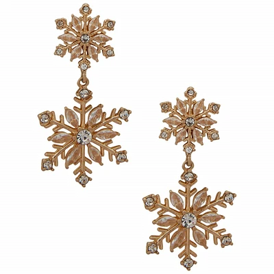 Lonna & Lilly Gold-Tone Crystal Snowflake Double Drop Earrings - Gold