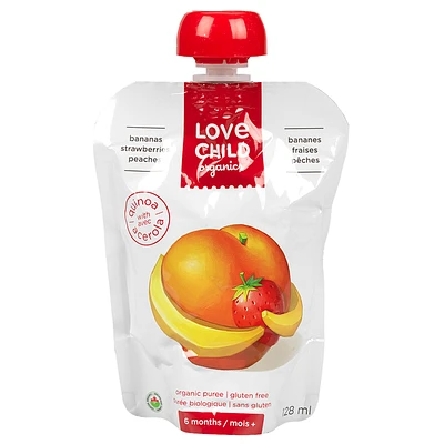 Love Child Organics Puree - Bananas, Strawberries and Peaches - 128ml