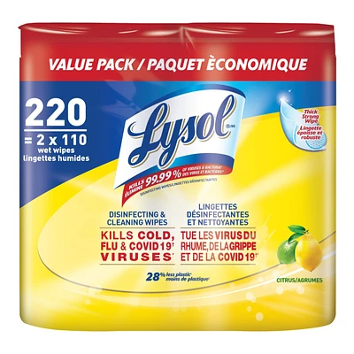 Lysol Disinfectant Wipes - Citrus - 2 x 110's