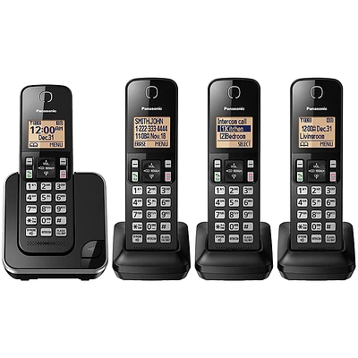 Panasonic 4 Handset Cordless Phone - Black - KXTGC384B