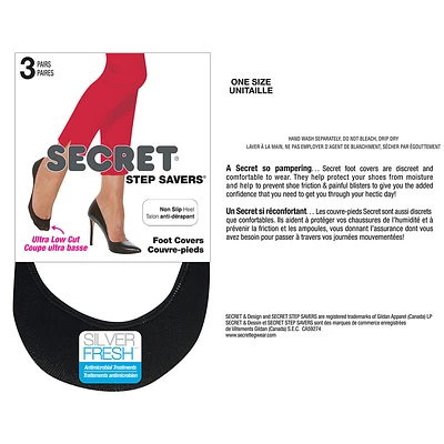 Secret Step Savers Non-Slip Heel Foot Cover - Black - 3 pairs