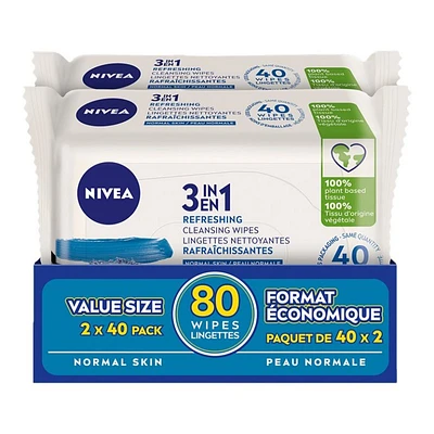 Nivea 3-IN-1 Cleaning Wipes - 2 x 40's