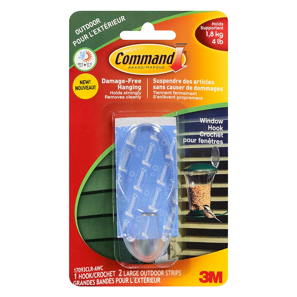 Command Large Outdoor Window Hook - Clear - 1 hook