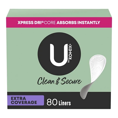 U by Kotex Clean & Secure Panty Liners Light Absorbency - Extra Coverage - 80 Count