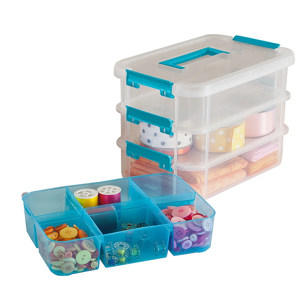 Sterilite Stack & Carry Box - 3 Layers and Handles - Clear/Blue