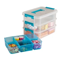 Sterilite Stack & Carry Box - 3 Layers and Handles - Clear/Blue