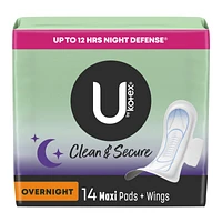 U by Kotex Clean & Secure Maxi Sanitary Pads with Wings - Overnight - 14's