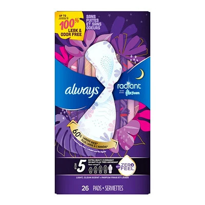 Always Radiant Sanitary Pads - Extra Heavy Overnight - Size 5 - 26's