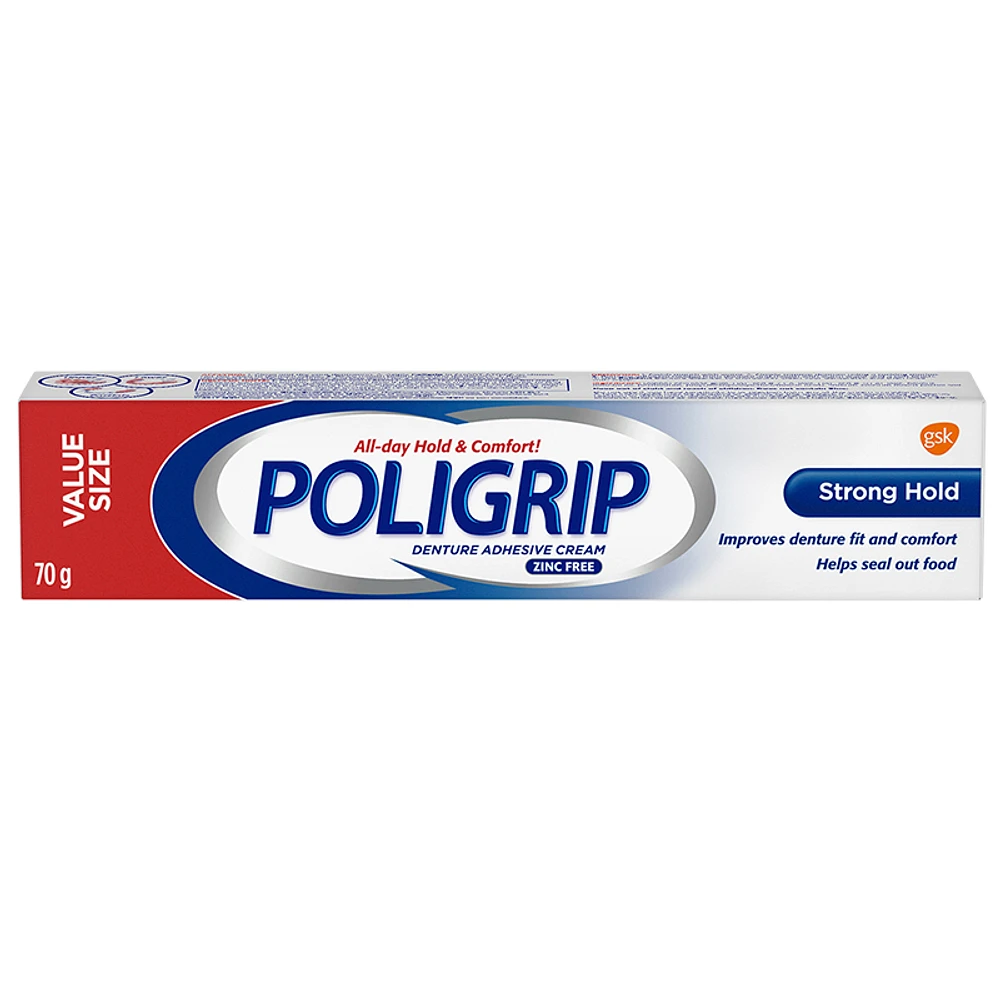 Poligrip Denture Adhesive Cream - Strong Hold - 70g