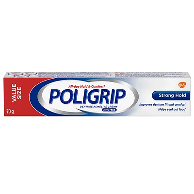 Poligrip Denture Adhesive Cream - Strong Hold - 70g