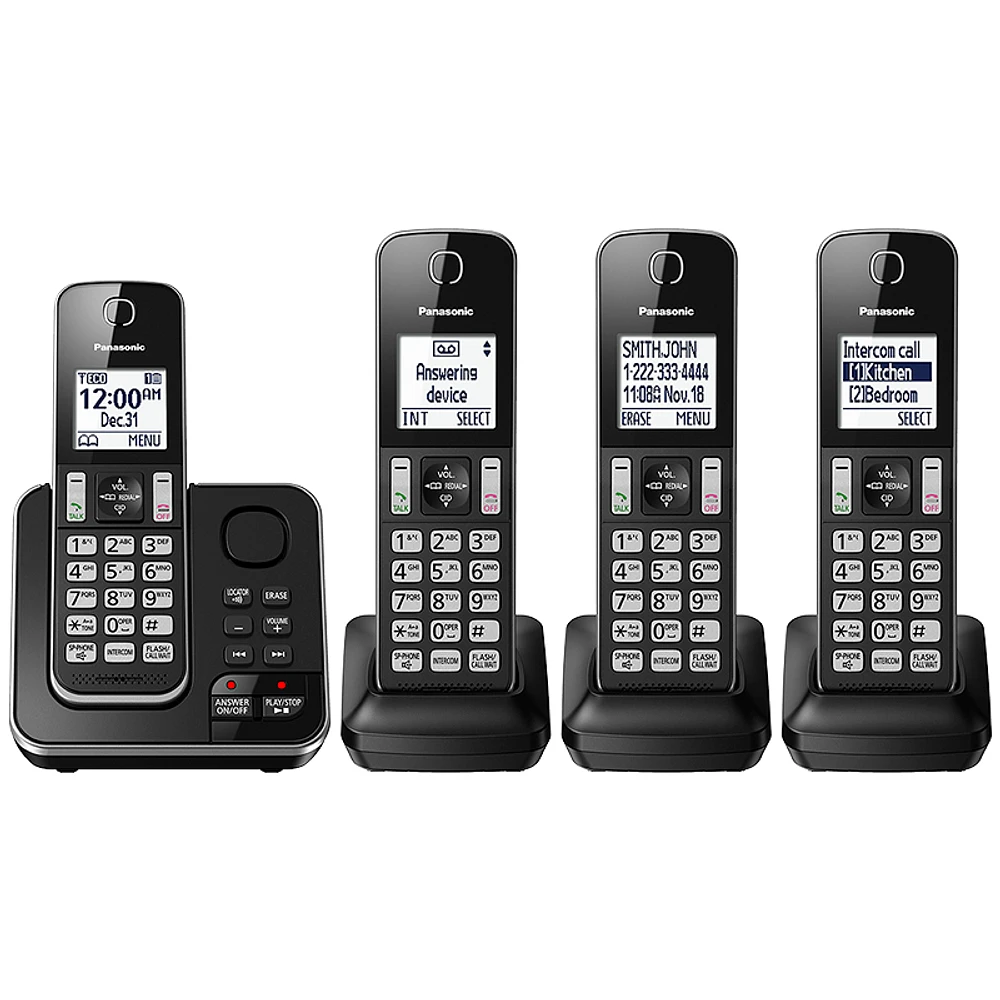 Panasonic 4 Handset Cordless Phone with Answering Machine - Black - KXTGD394B