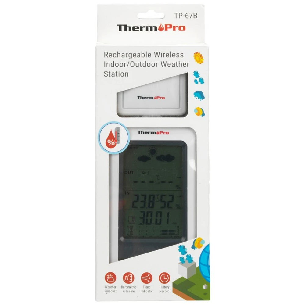 ThermoPro Rechargeable Wireless Indoor/Outdoor Weather Station - White - TP67B-WNDWPKG