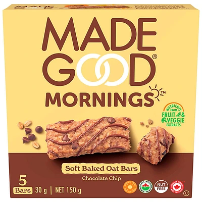 MadeGood Mornings Soft Baked Oat Bars - Chocolate Chip - 5x30g