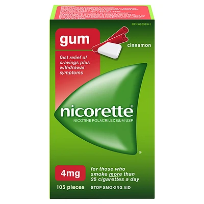 Nicorette Nicotine Gum Stop Smoking Aid - Cinnamon - 4mg - 105s