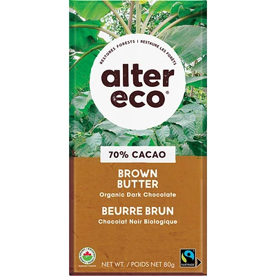 Alter Eco Deep Dark Salted Organic Chocolate -70% Cacao - Brown Butter - 80g