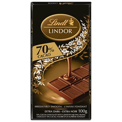 LINDOR Extra Dark Chocolate Bar - 70% Cacao - 100g