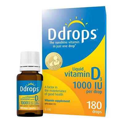 Ddrops for Adults Liquid Vitamin D3 - 1000IU - 180 Drops