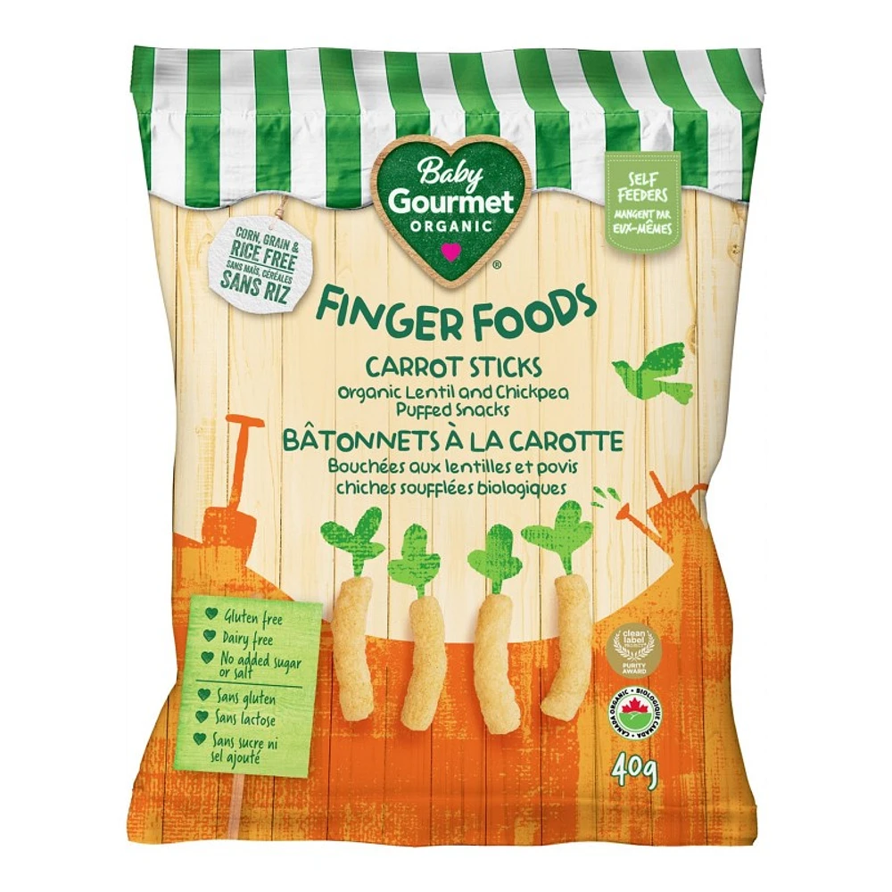 Baby Gourmet Finger Foods Lentil and Chickpea Puffs - Carrot Sticks - 40g