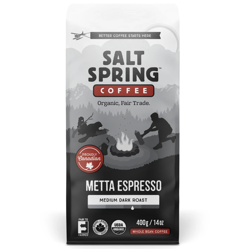 Salt Spring Coffee - Metta Espresso Medium Dark Roast - Whole Bean - 400g