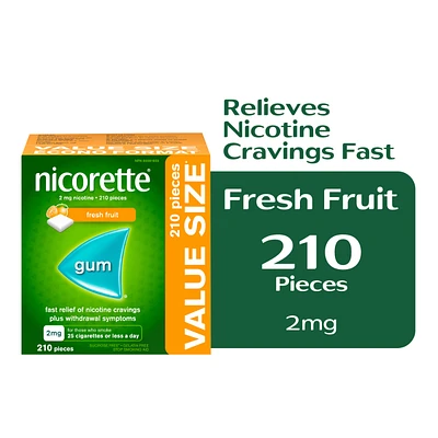 Nicorette Nicotine Gum Stop Smoking Aid - Fresh Fruit - 2mg - 210s