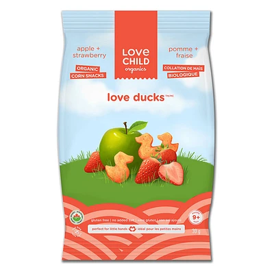 Love Child Organics Love Ducks Corn Snacks - Apple + Strawberry - 30g