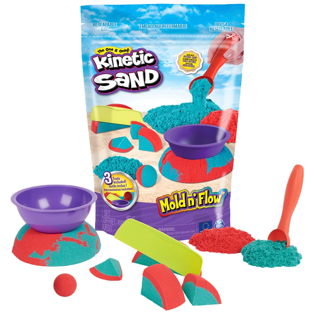 Kinetic Sand Resealable Bag with Tools Playset - Mold n' Flow