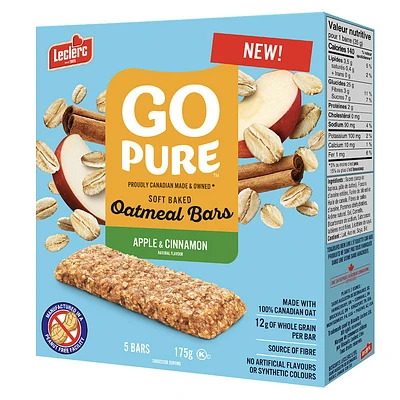 Leclerc Go Pure Soft Baked Oatmeal Bars - Apple and Cinnamon - 5pk/175g