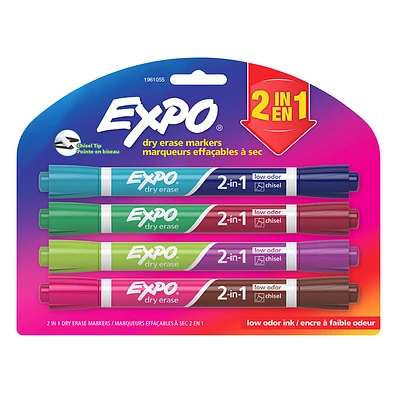 Expo 2-in-1 Chisel Tip Dry Erase Markers - Assorted - 4 pack