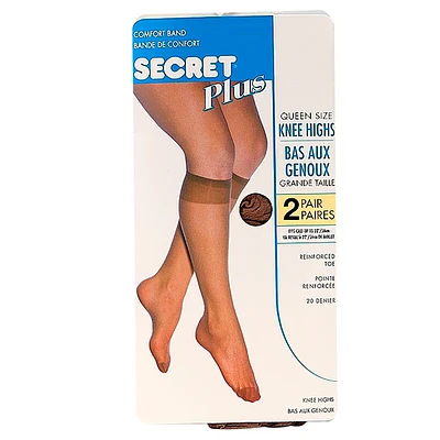 Secret Knee Highs with Reinforced Toe - Queen Size - 2 pair