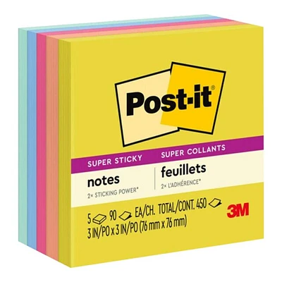 Post-it Super Sticky Summer Joy Collection 654-5SSJOY Notes - 76 x 76 mm - 450 sheets (5 x 90)