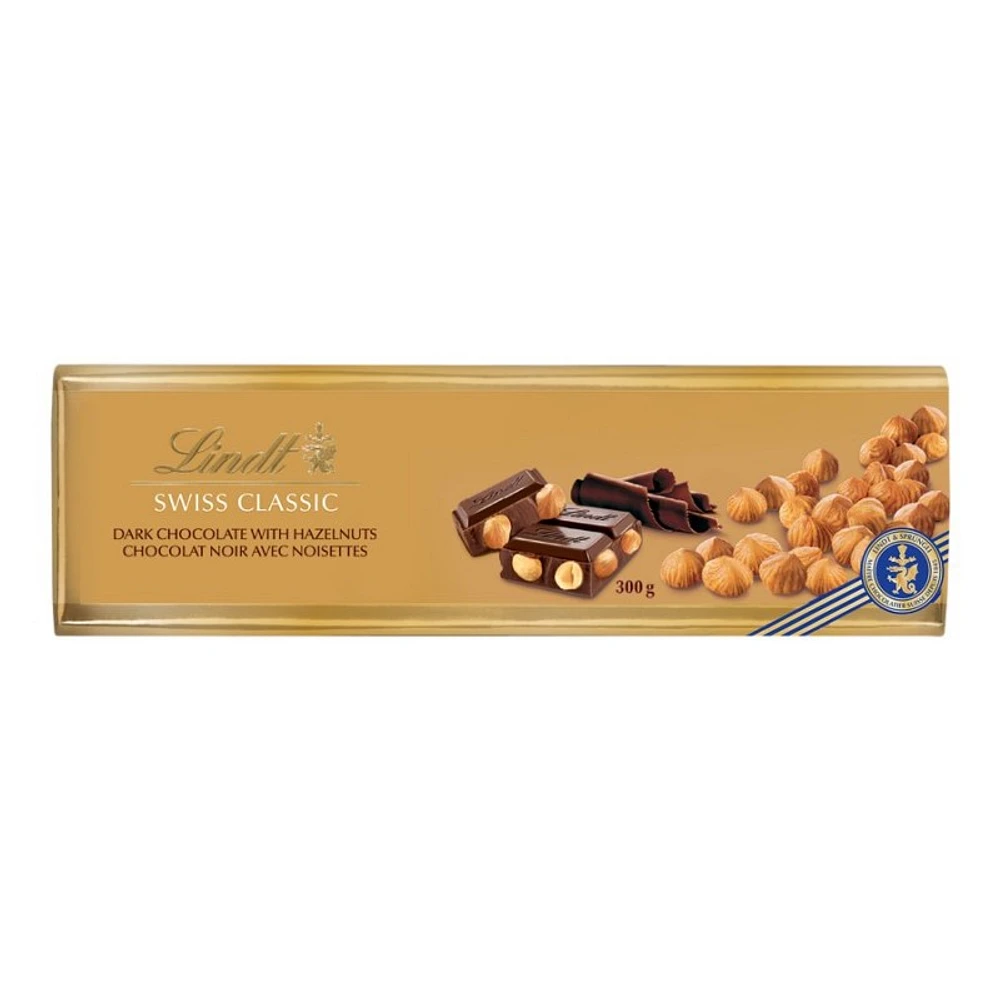 Lindt Swiss Classic Dark Chocolate Bar - Hazelnut - 300g