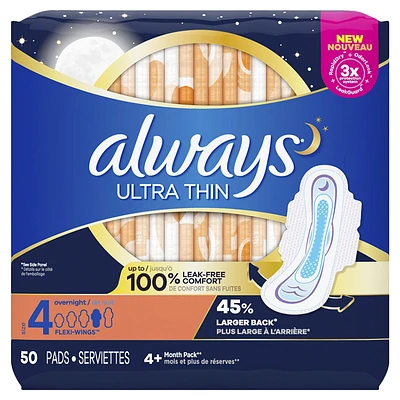 Always Ultra Thin Sanitary Pads - Overnight - Size 4 - 50's