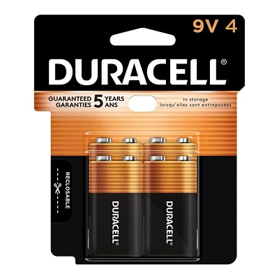 Duracell Coppertop 9V Alkaline Batteries - 4 pack