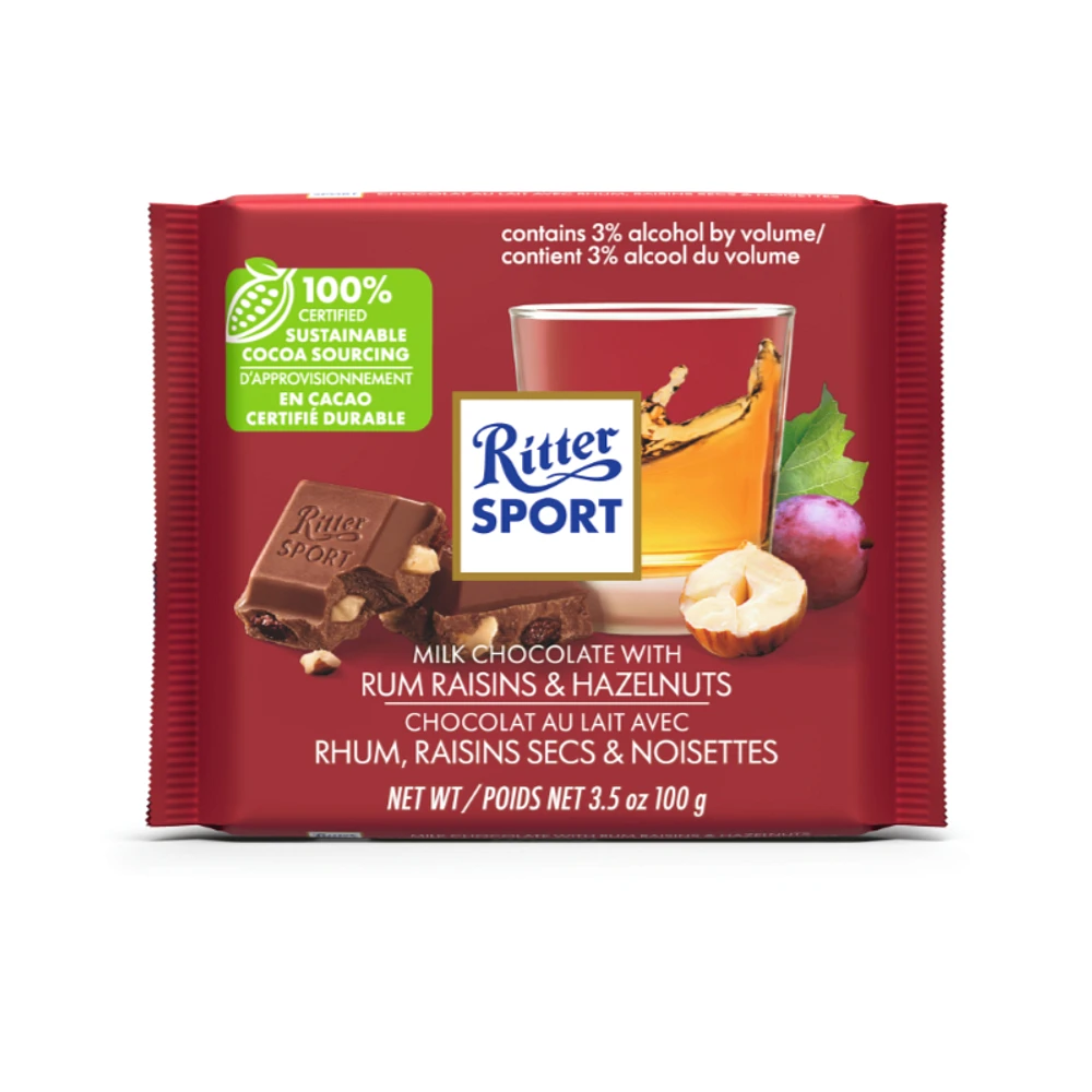 Ritter Sport - Milk Chocolate with Rum Raisins & Hazelnuts - 100g