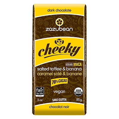 Zazubean Cheeky Dark Chocolate Bar - Salted Toffee and Banana - 85g