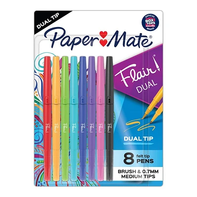 Paper Mate FLAIR Twin-Tip Brush Pen Set - Assorted - 8 piece
