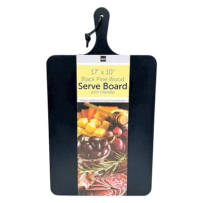 Black Pine Wood Serve Board with Handle - 17x10 Inch